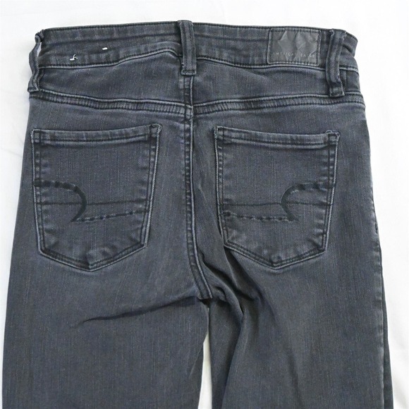 American‎ Eagle 0 Jegging Washed Black Destroyed Next Level Stretch Denim Jeans - Picture 6 of 7